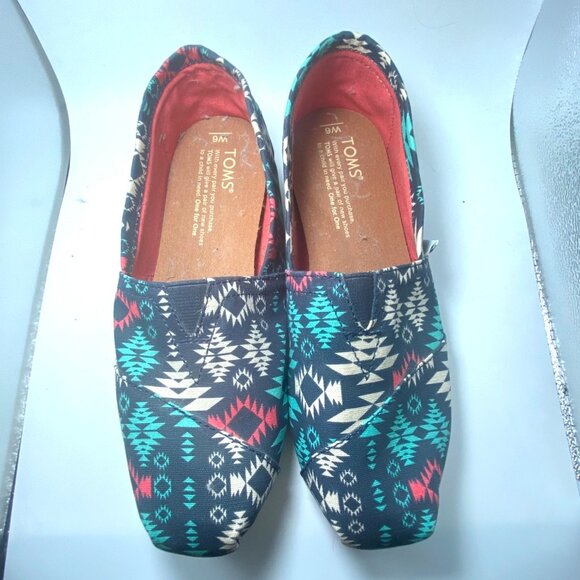Toms Tribal Print Canvas Slip-On Shoes Womens Size 6 Vibrant Aztec Pattern - Picture 5 of 5